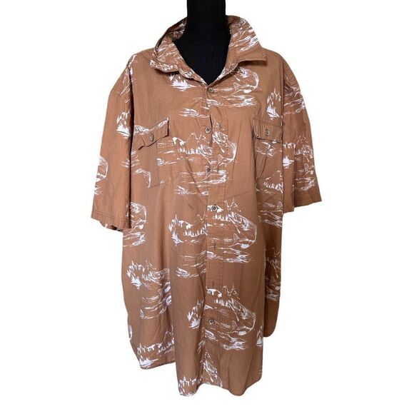 Boulder Creek Trading Company Shirt Men Tall Button Down Tan with White Fishing - Picture 1 of 6
